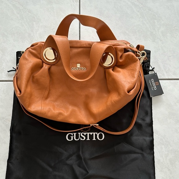 New Vintage Gustto Folina Leather Satchel Handbag in Camel - Picture 2 of 9